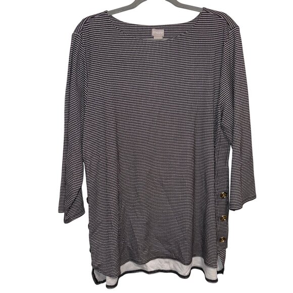 Chicos Womens Black & White Houndstooth Top W/ Gold Button Detail US Size L - Picture 1 of 6